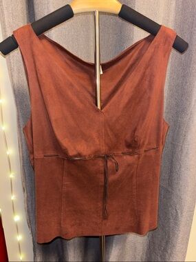 Max Studio Rust Brown Suede-Look Tie-Waist Tank Top